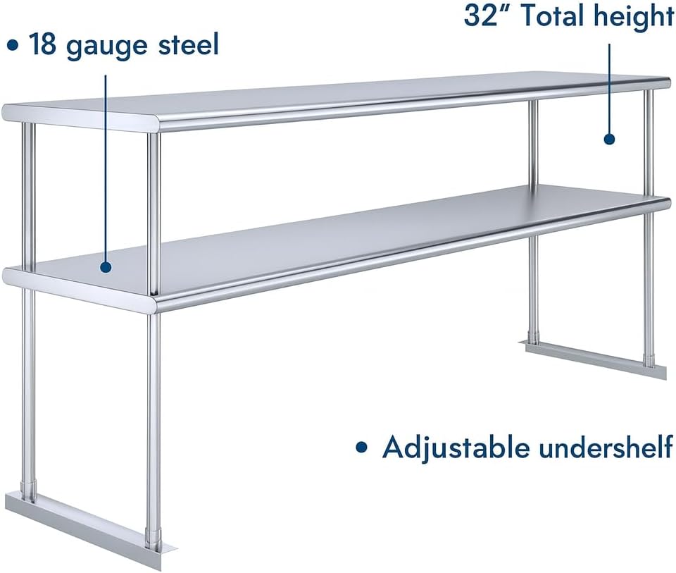 72"x12" Stainless Steel Double Overshelf, NSF