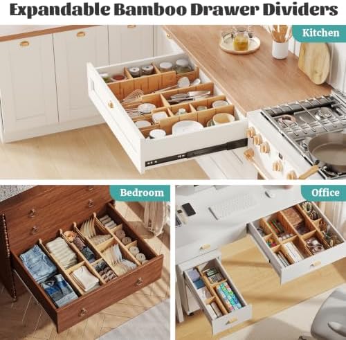 Deep Drawer Dividers 17.7-22.8IN, Bamboo Drawer Dividers 4 Pack