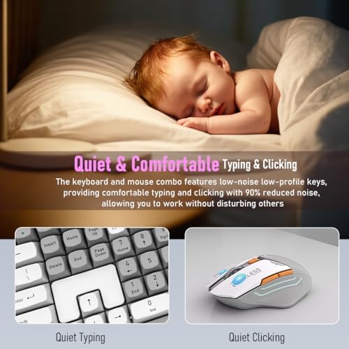 Rechargeable Wireless Keyboard and Mouse Combo, Full-Size - Gray-White