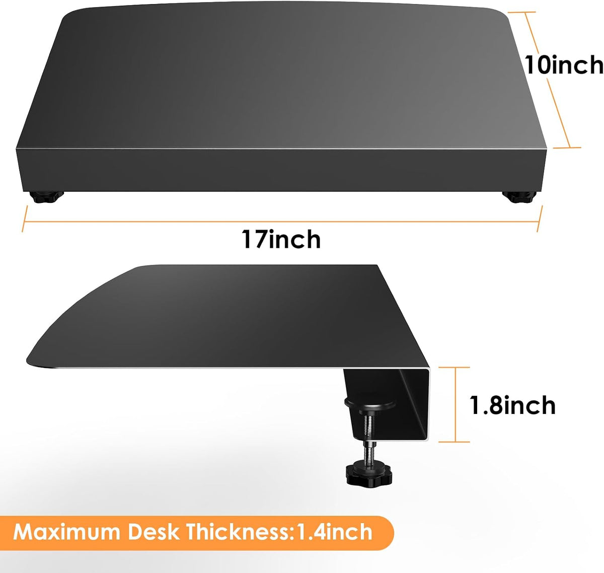 17 inch Clamp-on Corner Desk Connector Sleeve Plate, L Desk Platform Extender...