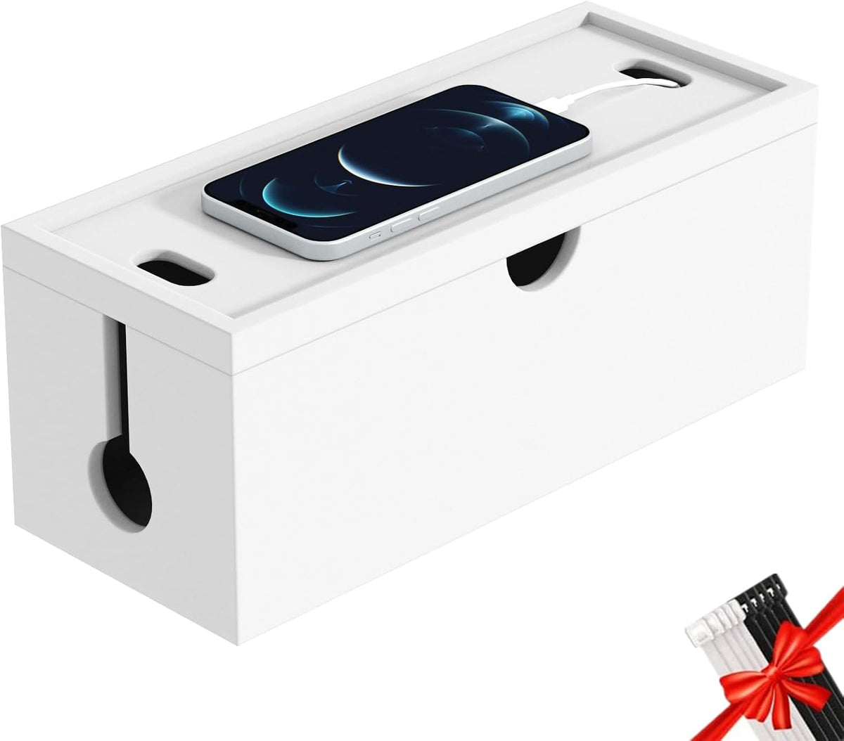Bamboo Cable Management Box, Large Cord Organizer Box Cable Box to Hide Wires...