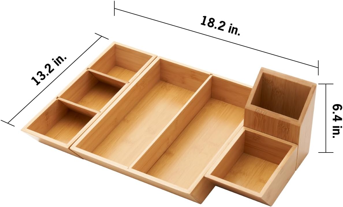 TRINITY EcoStorage® | 4-Piece Bamboo Desk Organizer | w/ Dividers