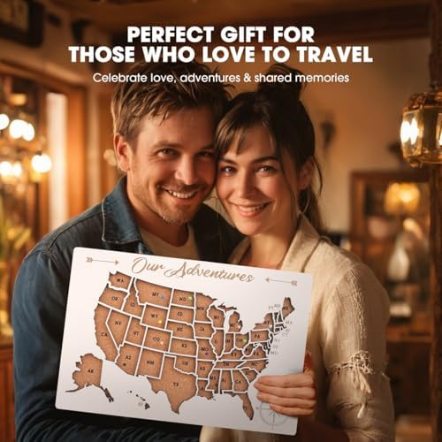 Luoyadee USA Cork Board Travel Map with 100 Push Pins & Display Stand