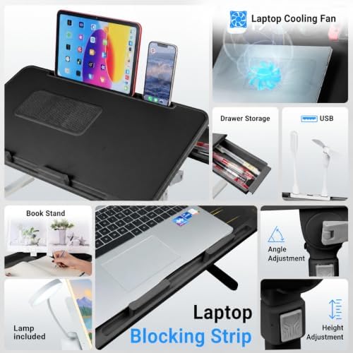 iXTRA Adjustable Laptop Lap Desk with Cooling Fan USB Light for Adults 60x40c...