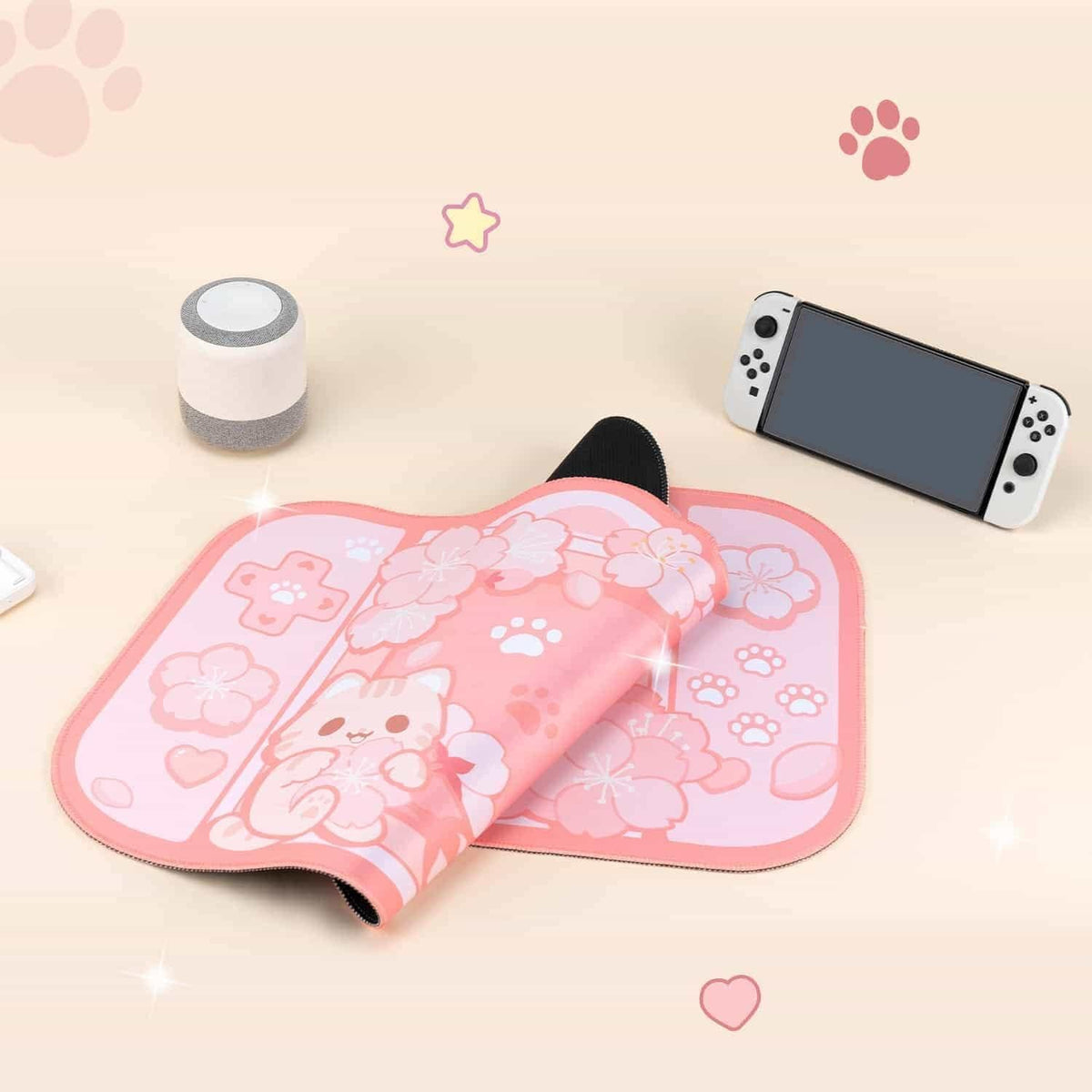 BelugaDesign Sakura Cat Desk Pad | NS Switch Keyboard Laptop Gaming Setup Acc...