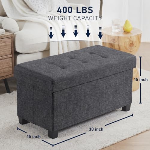 Ornavo Home 30" Large Storage Ottoman Bench with Legs, Dark Gray