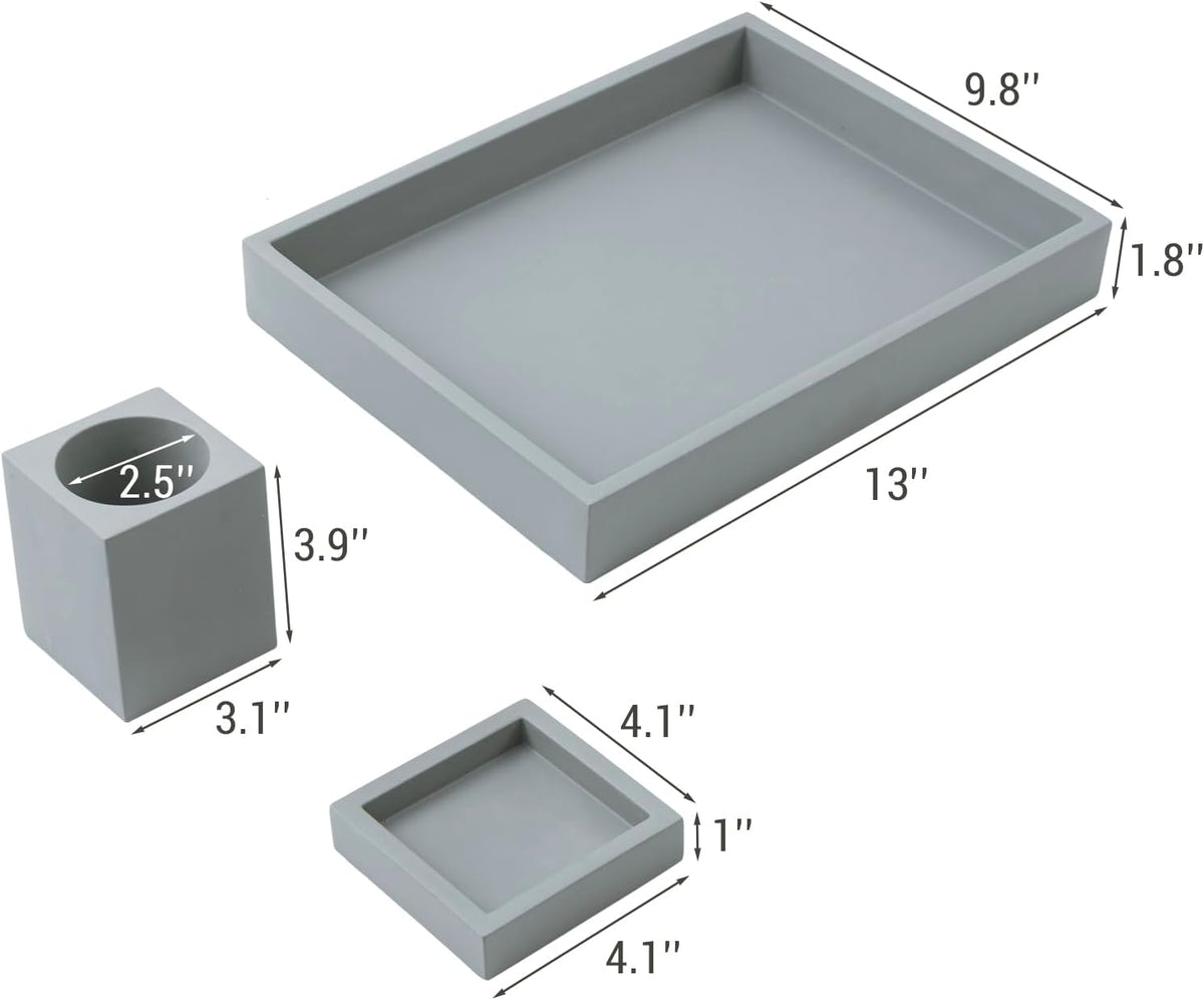 MyGift 3 pcs Set Modern Gray Concrete Desk Organizer Trays, Desktop Office Pa...