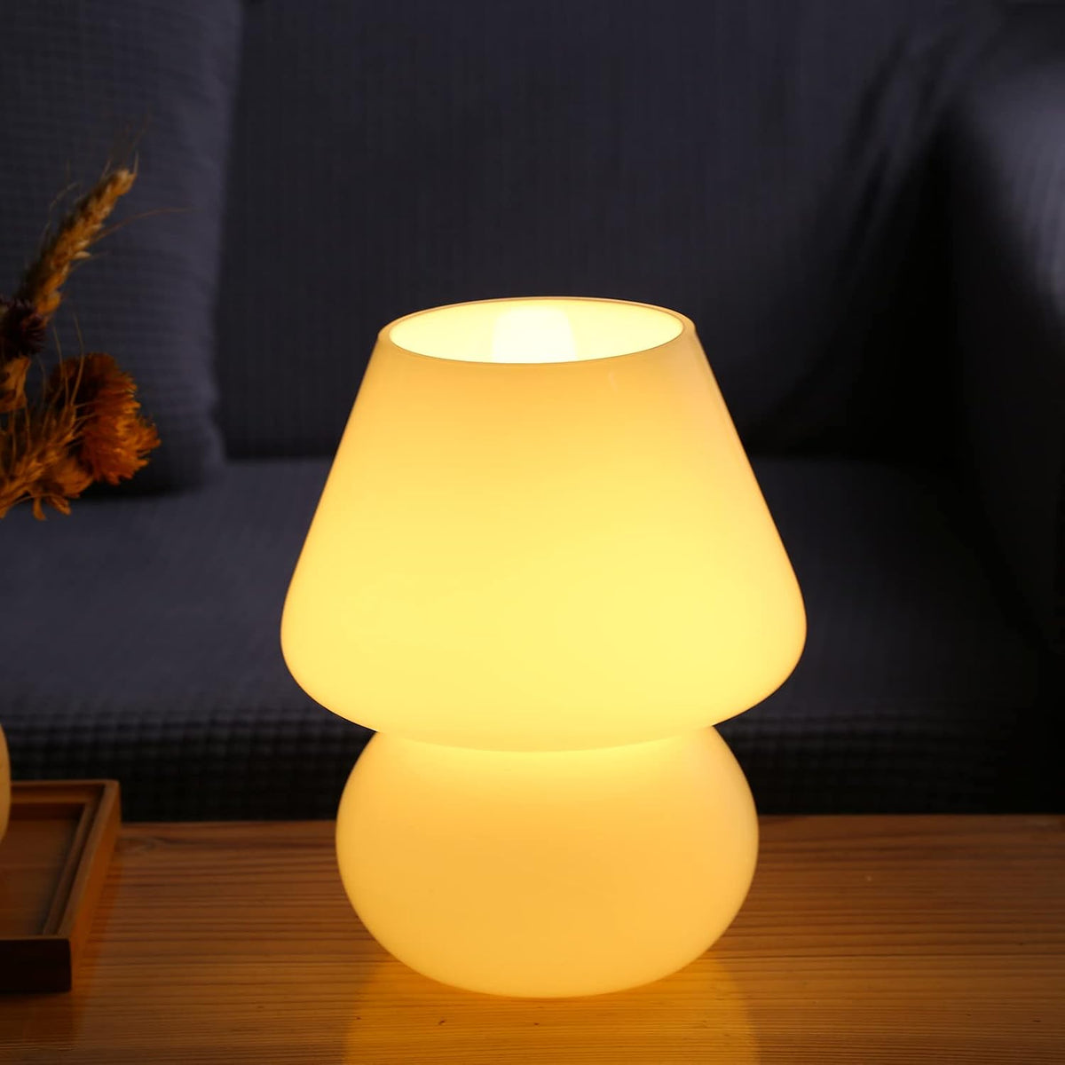 BSOD Mushroom lamp,Glass Mushroom Bedside Table Lamp Translucent Murano Vinta...