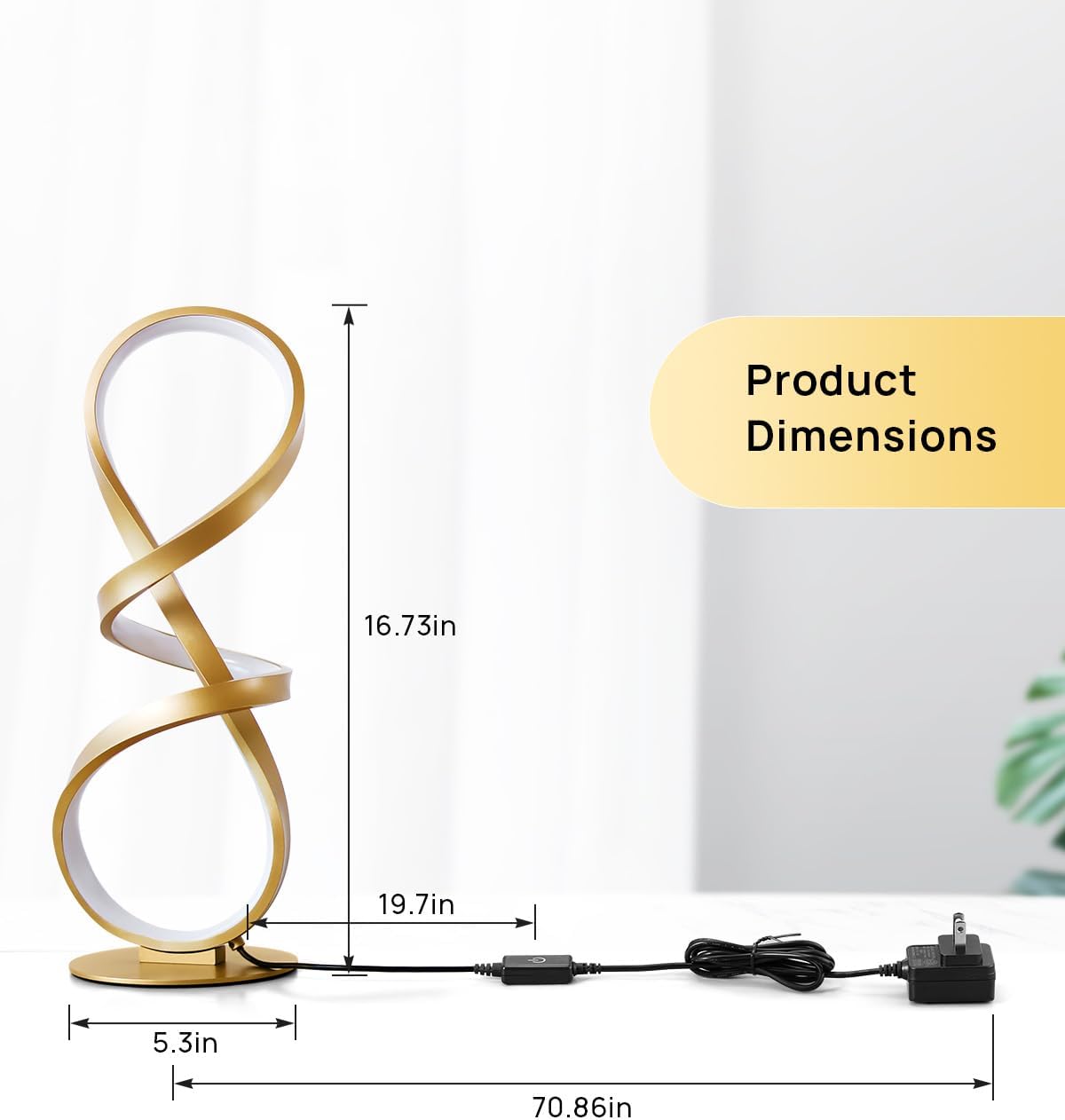 Gold Cool Table Lamps Set of 2, Modern LED Spiral Desk Light