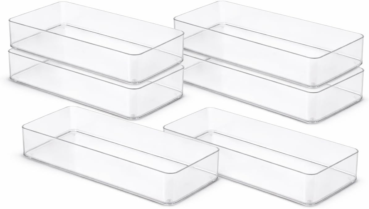 primebox Plastic Clear Acrylic Drawer Organizers. Bathroom, Kitchen, Bedroom,...