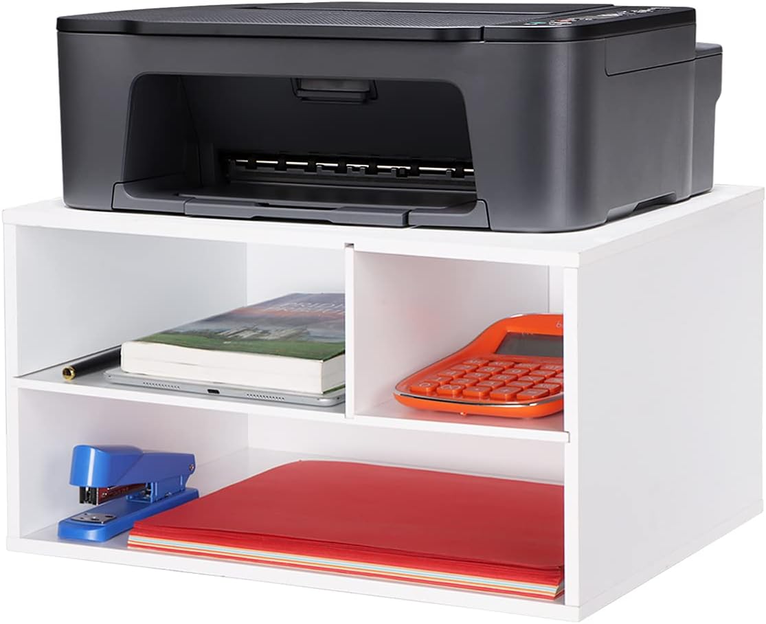 EMERIT Printer Stand Shelf with Storage Wood Desk Paper Organizer for Home/Of...