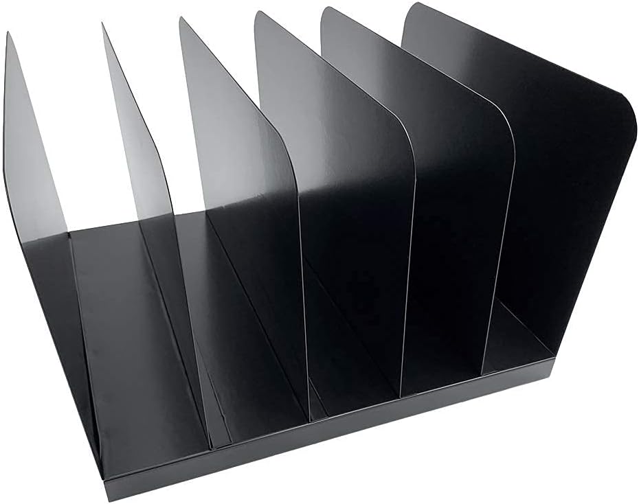Huron Vertical 5 Slot Steel Desk Organizer/Sorter, Black
