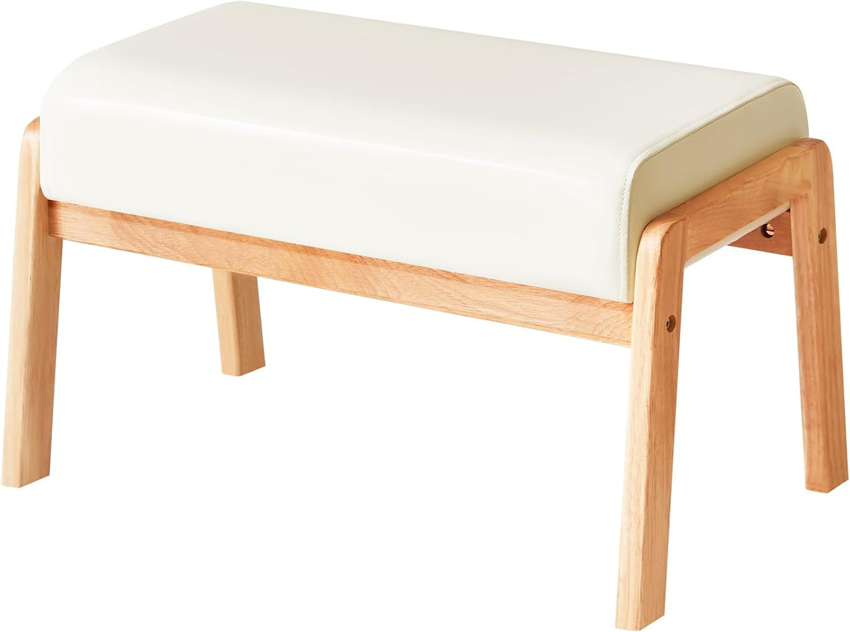 IBUYKE Large Footstool Ottoman, PU Faux Leather Footrest, White WBD031W