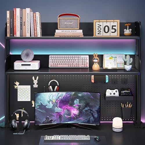 Clamp on Desk Shelf with Pegboard, Desktop Organization Bookshelf