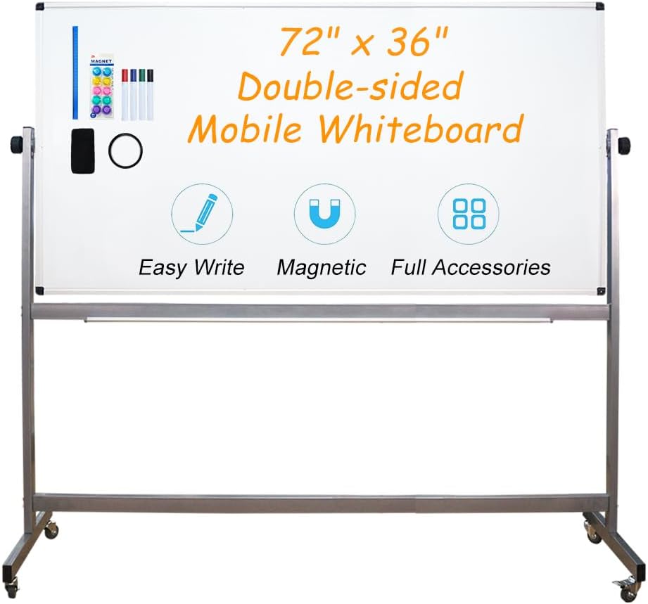 XIWODE 36x72 Large Magnetic Dry Erase Whiteboard with Stand - Double-Sided Fr...