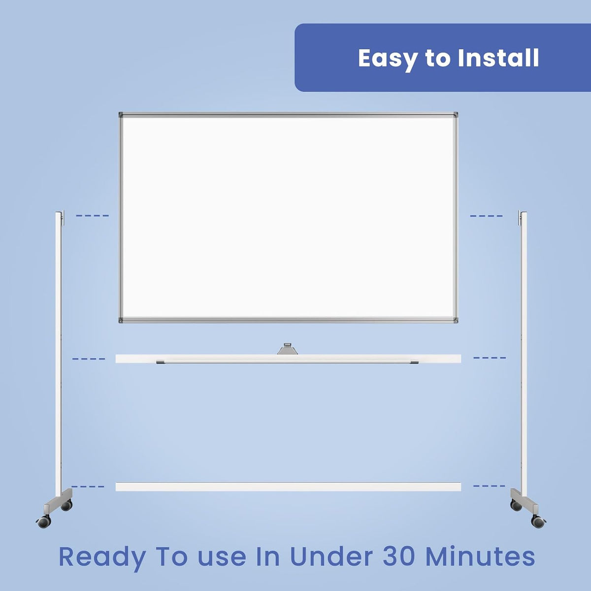Rolling White Board on Wheels, 72" x 48" Large Dry Erase Board with...
