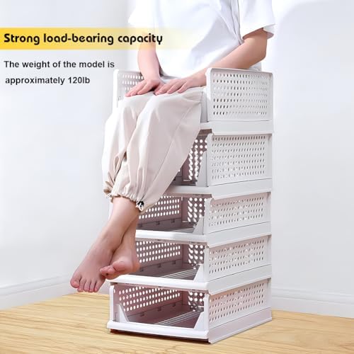 yazi 5 Pack Large Plastic Stackable Closet Storage Boxes