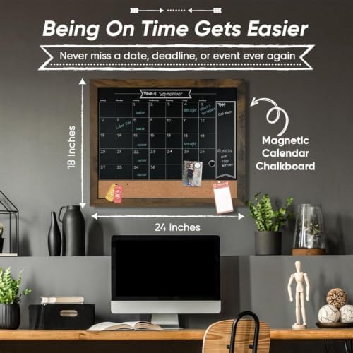 Loddie Doddie Framed Chalkboard Calendar, Menu Board for Kitchen, 24" x ...