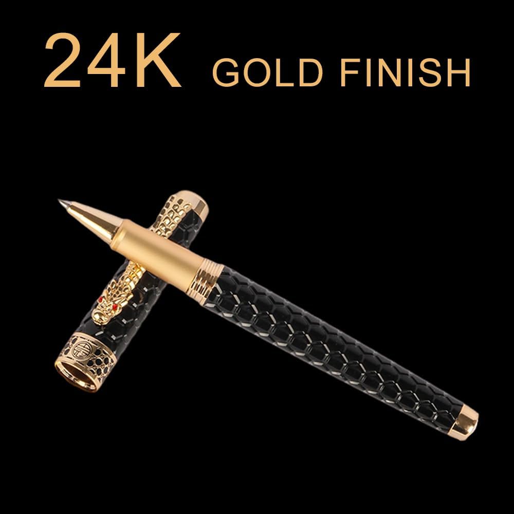 Stunning Luxury Rollerball Pen with 24K Gold Trim,Switzerland Tip with Black ...