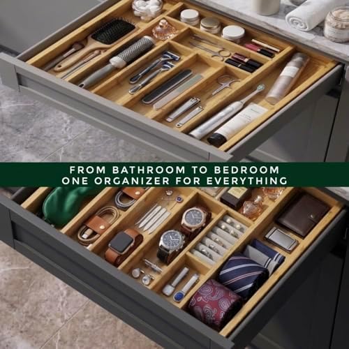 Bamboo Drawer Organizer, Expandable 8-Slot Silverware & Utensil Tray for ...