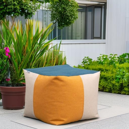 Big Joe Square Ottoman Weatherproof Bean Bag Footrest, Sunset Block Intertwis...