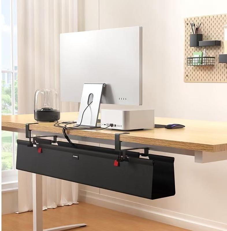 No Drill Under Desk Cable Management Tray, 90cm Power Strip Cord Organizer