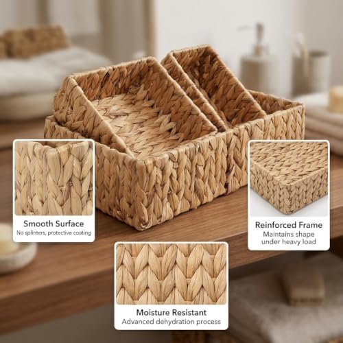 Handwoven Water Hyacinth Wicker Baskets for Organizer Set of 3