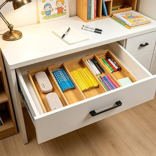 Utoplike Drawer Organizer Kitchen Utensils, Expandable Bamboo Cutlery Tray