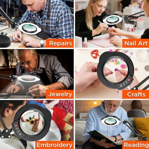 10X Magnifying Glass with Light and Stand 2-in-1 LED Lighted Desk Lamp