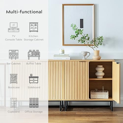 EYYTHUNG Fluted Storage Cabinets Set of 3, Sideboard Buffet Cabinets with Adj...