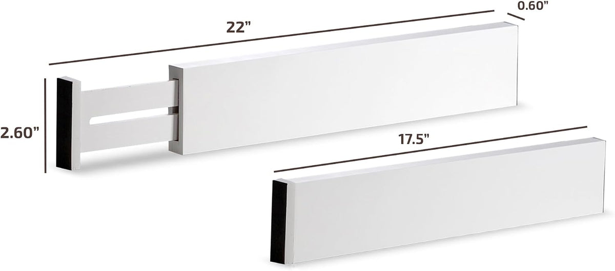 6-Pack Drawer Dividers 2.6-Inch High Dresser Organizer 16 to 22 Inch, White