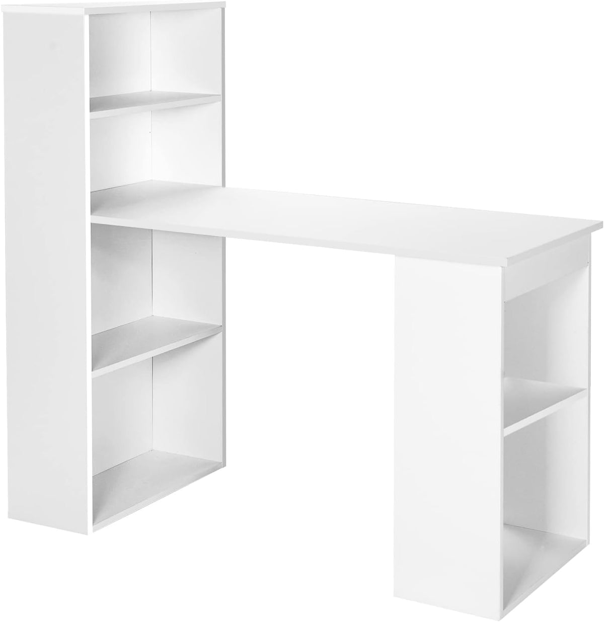 Tangkula White Computer Desk with Bookshelf, Writing Study Desk with Storage ...