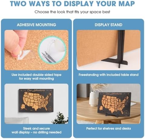 Luoyadee USA Cork Board Travel Map with 100 Push Pins & Display Stand