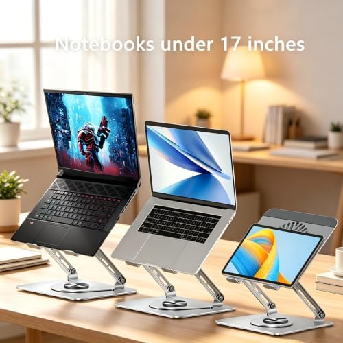 360° Rotating Adjustable Laptop Stand with Cooling Fan, Foldable Dual-Bar Sup...