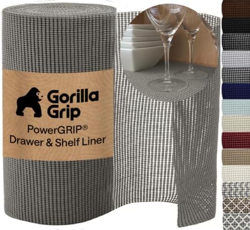 GORILLA GRIP powerGRIP Drawer Shelf and Cabinet Liner, 12"x20', Gray