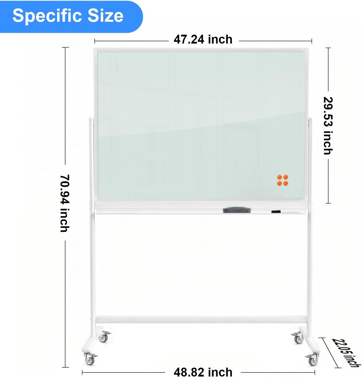 Wingwise Glass Whiteboard, 48 x 30 Inch Standard White with Stand