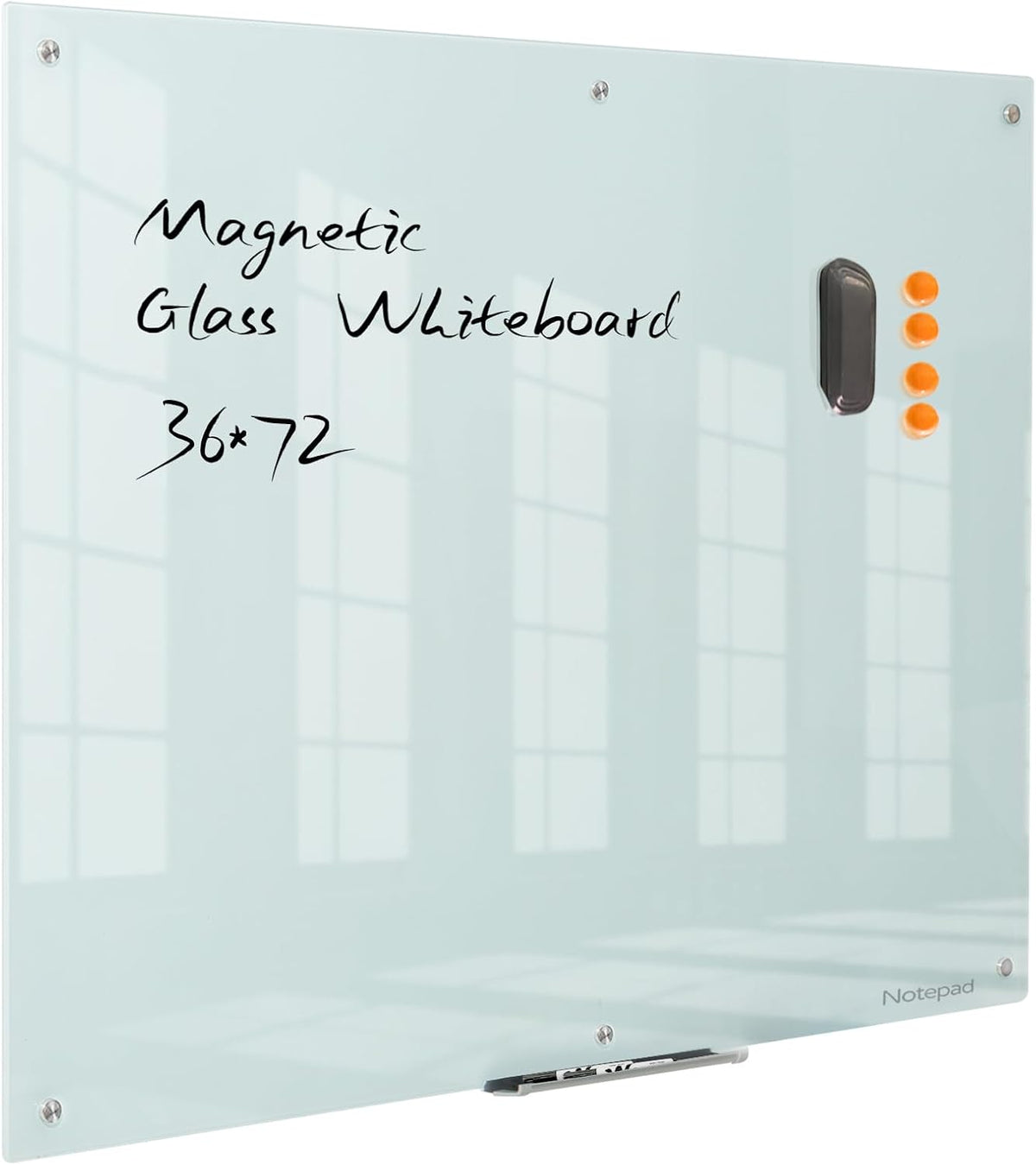 Notepad Glass Whiteboard 36 * 72Inches Magnetic Wall Mounted Frameless Glass ...