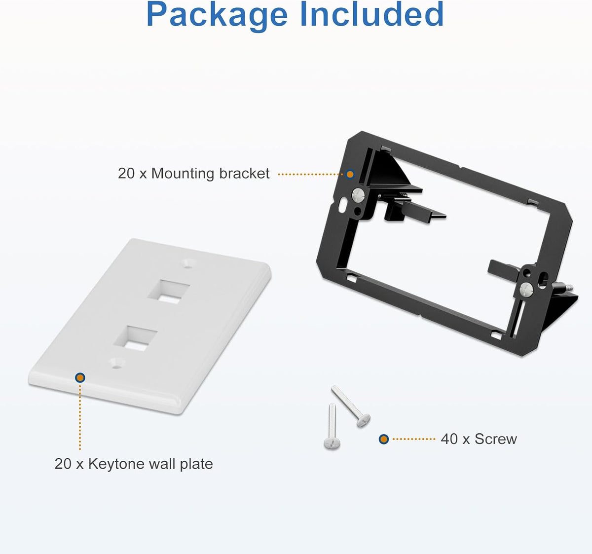 FGB 2-Port Keystone Wall Plate, with Low Voltage Mounting Bracket, 20 Pack