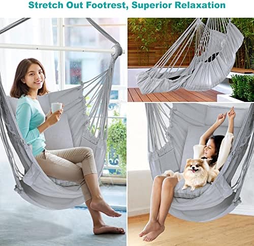 Outerman Hammock Chair, Hanging Chair with 3 Cushions and Foot Rest Support, ...
