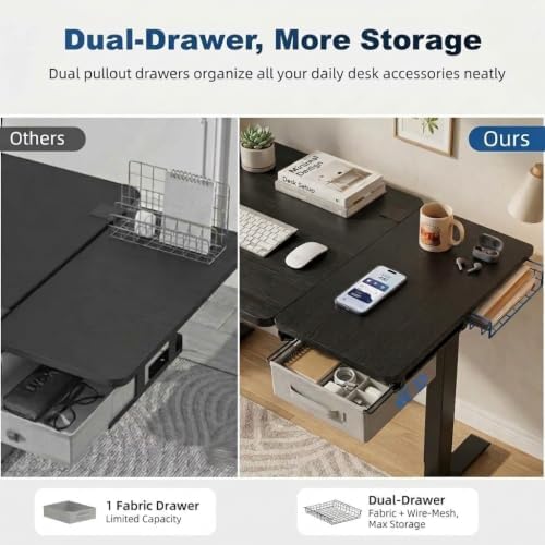 Desk Extender Tray, Clamp On Desk Shelf with Exchangeable 2 Drawers, Grey