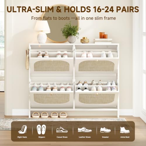 Nicetree Freestanding Ultra Slim Arched Rattan Accent Shoe Storage Cabinet fo...