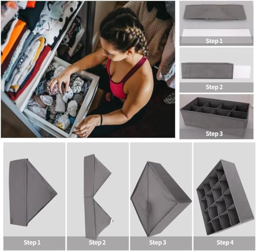 SUREMAX 10-Pack Underwear Organizer for Clothing Underwear, Sock, Bra, Grey