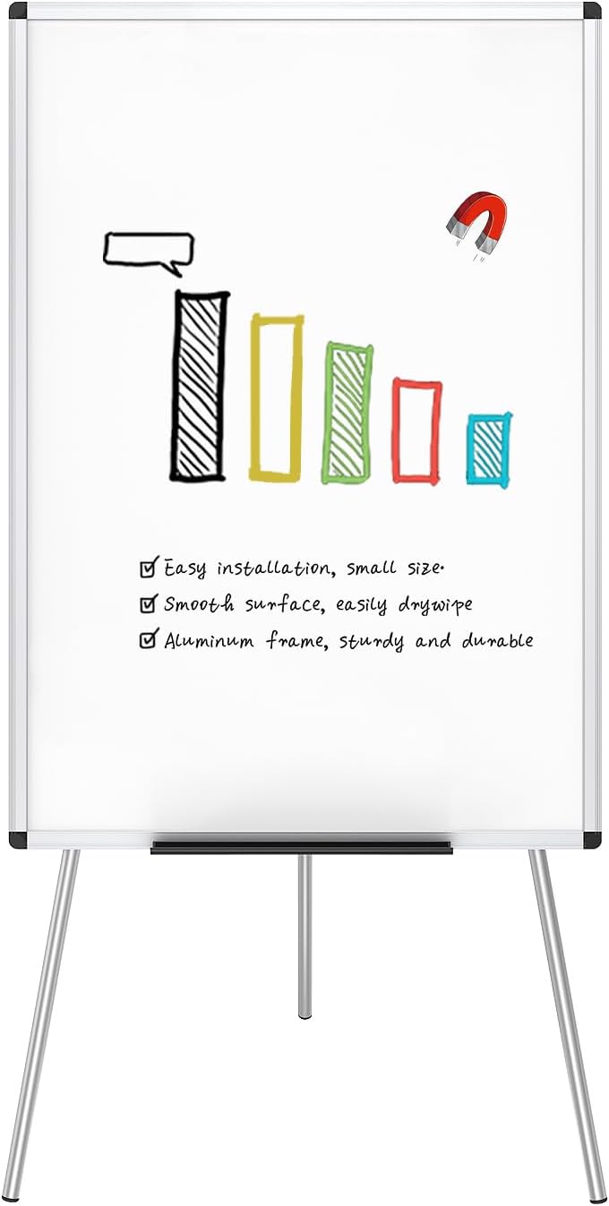 VIZ-PRO Magnetic Easel Whiteboard, 36 x 24 Inches, Height Adjustable Stand