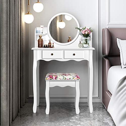 CHARMAID Vanity Set with 4 Storage Shelves and 4 Drawers, Makeup Table with 3...
