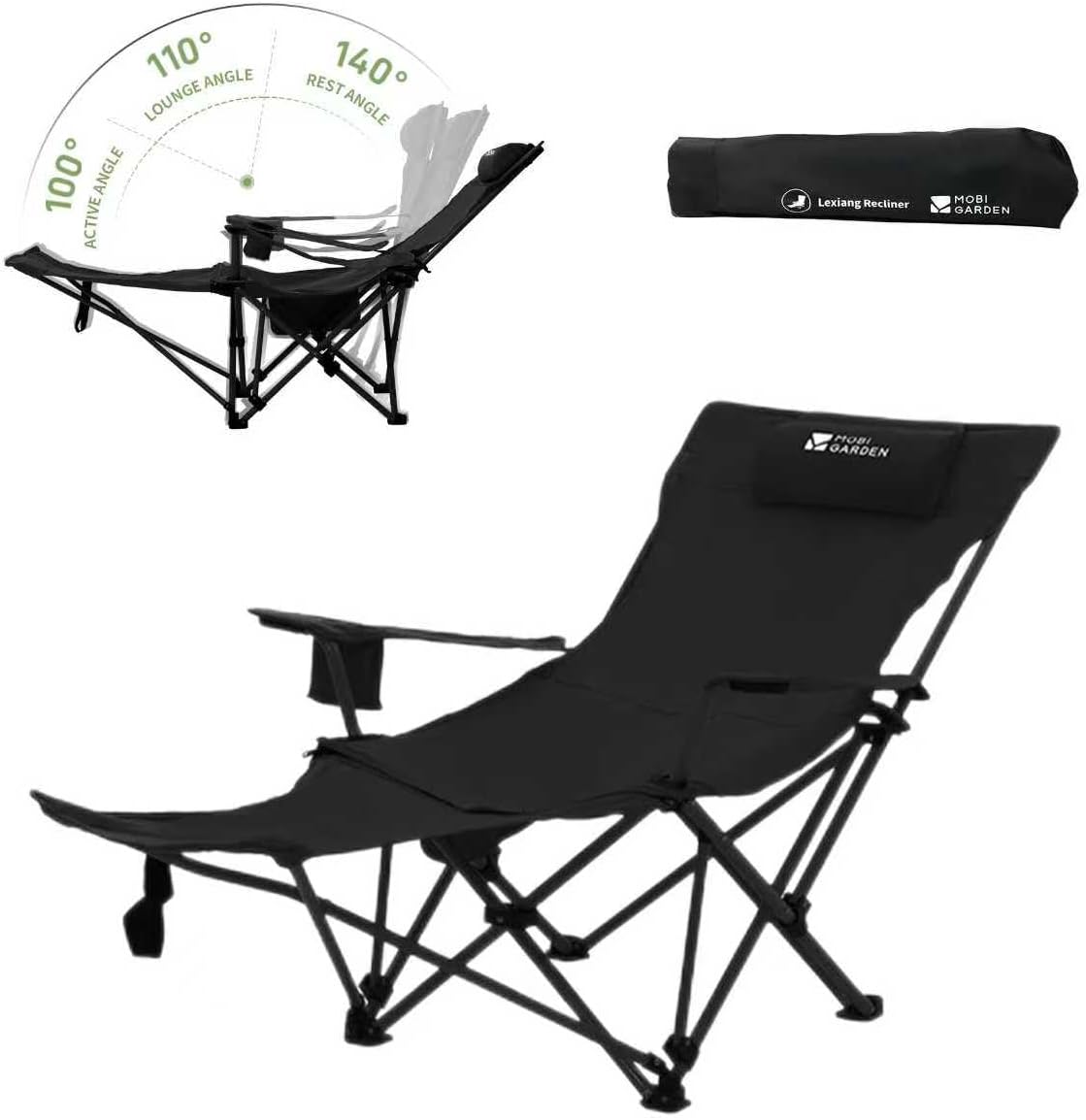 MOBI GARDEN Reclining Camping Chair with Foot Rest, Folding Lounge Chair