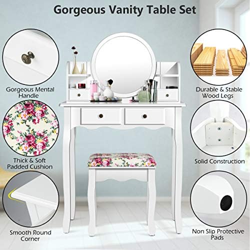CHARMAID Vanity Set with 4 Storage Shelves and 4 Drawers, Makeup Table with 3...