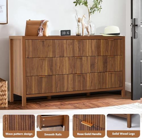 Mid Century Modern Dresser TV Stand, 9 Drawer Dresser for Bedroom Wood, Farmh...
