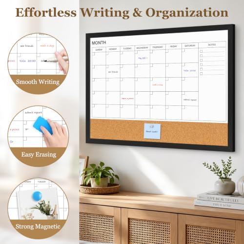 Dry Erase Calendar Whiteboard for Wall, 24'' x 18'' White Boa...