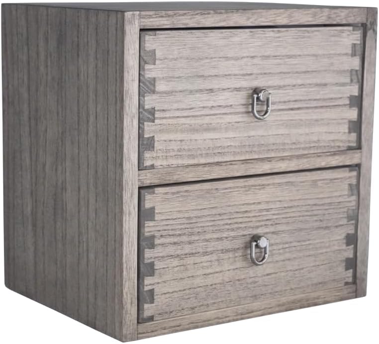 DDYURI Wooden Desktop Drawer Organizer Box 2-Tier Tabletop Storage Cabinet fo...