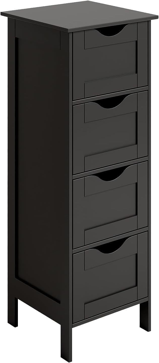 Bonnlo Slim Bathroom Floor Cabinet, 4-Drawer Wooden Freestanding Storage Unit...